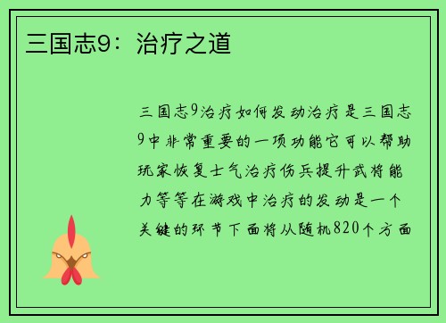 三国志9：治疗之道